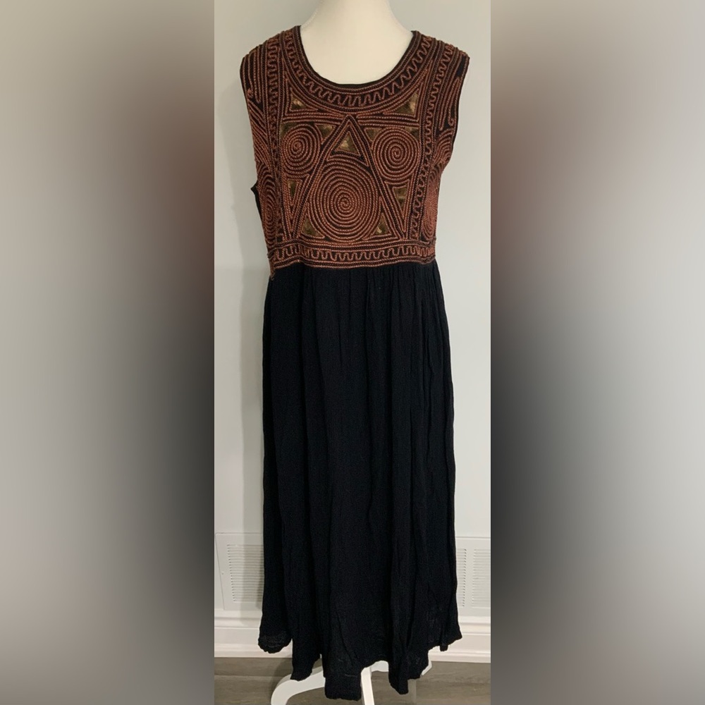 Elegant Black and Brown Embroidered Dress